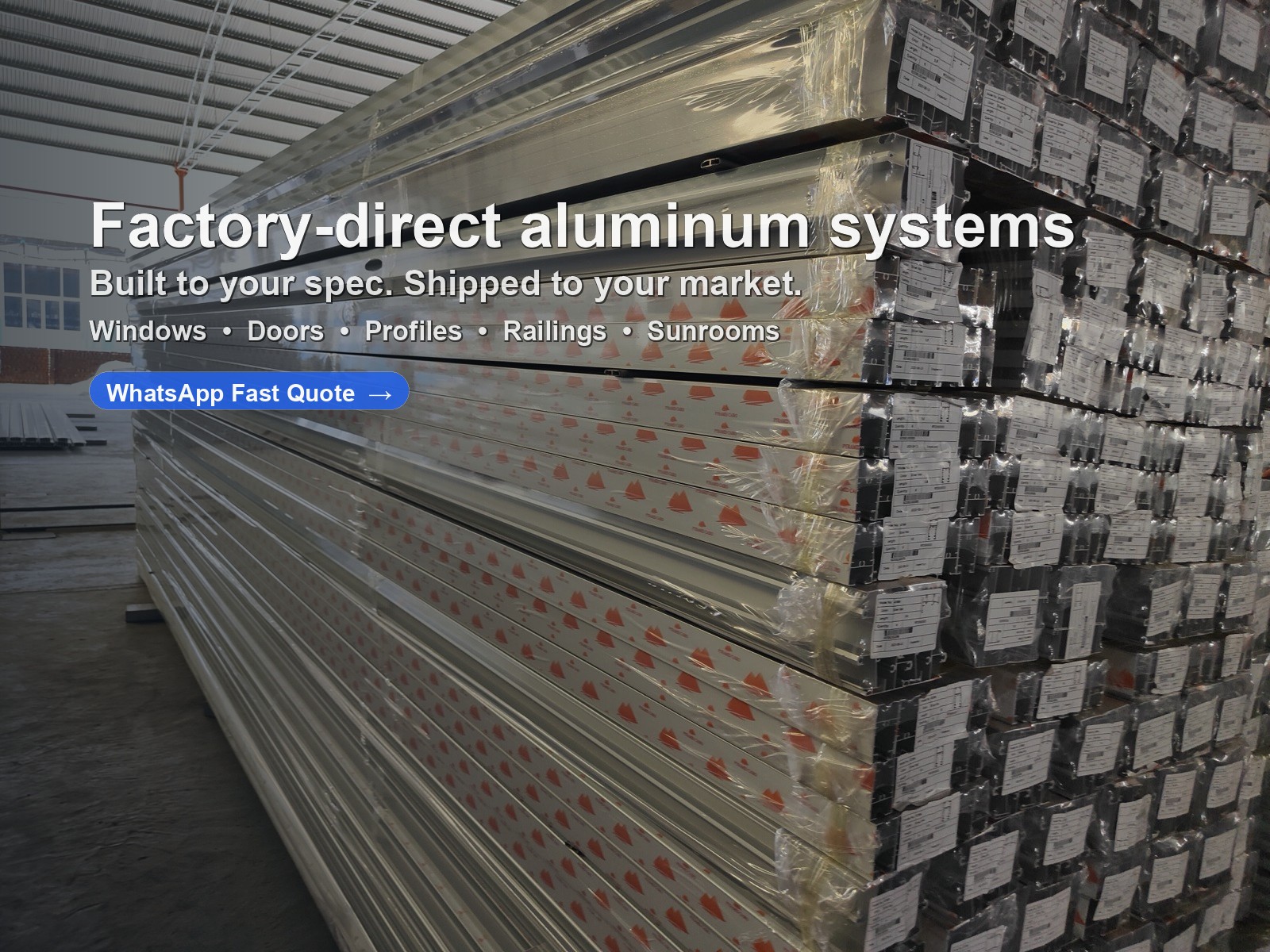 Factory-direct aluminum systems for export: windows, doors, profiles, railings and sunrooms
