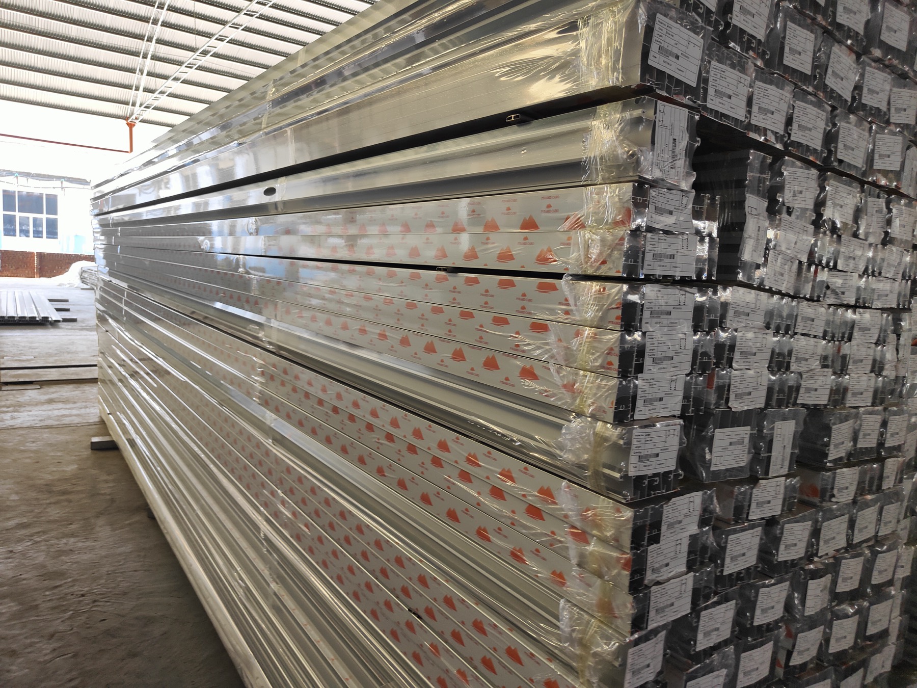 Packed aluminum profiles prepared for export shipment